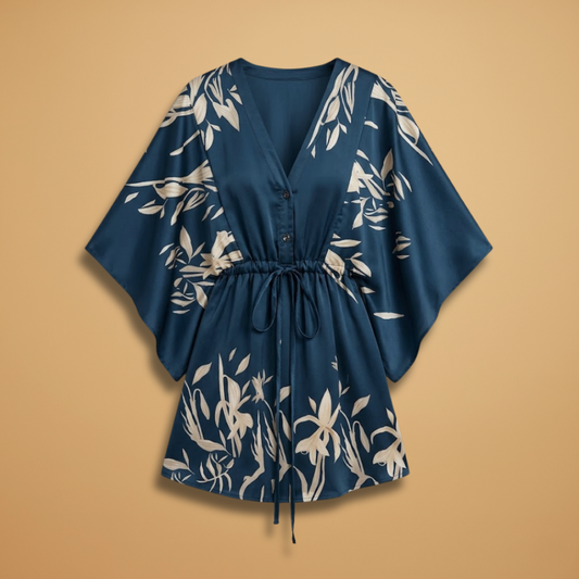 Dress with Wide Sleeves and Waist Tie for Women