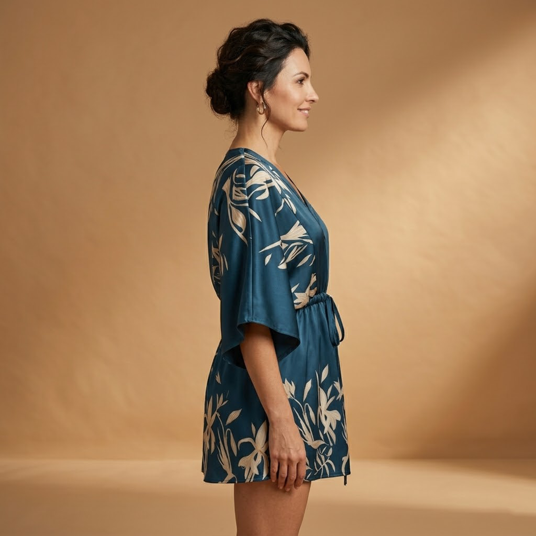 Dress with Wide Sleeves and Waist Tie for Women