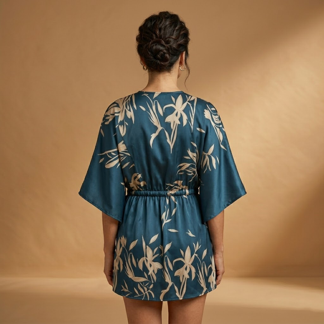Dress with Wide Sleeves and Waist Tie for Women