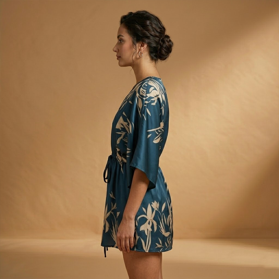 Dress with Wide Sleeves and Waist Tie for Women