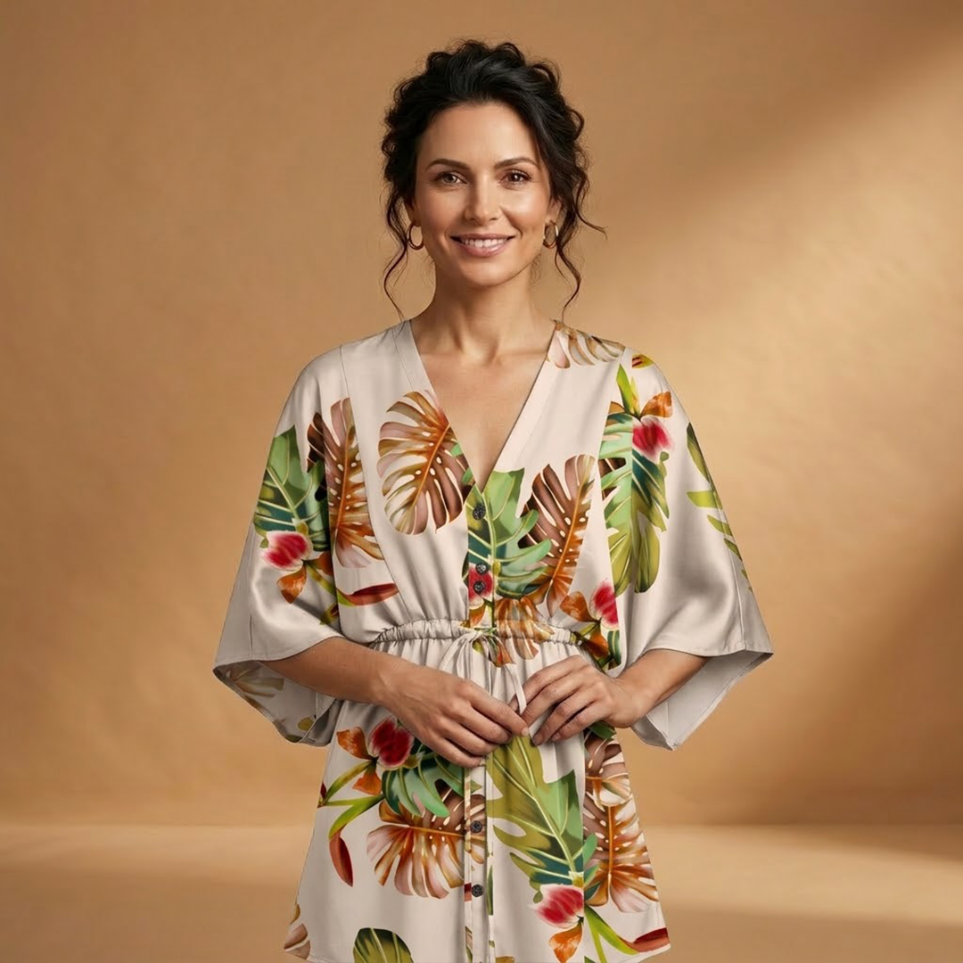 Dress with Wide Sleeves and Waist Tie for Women