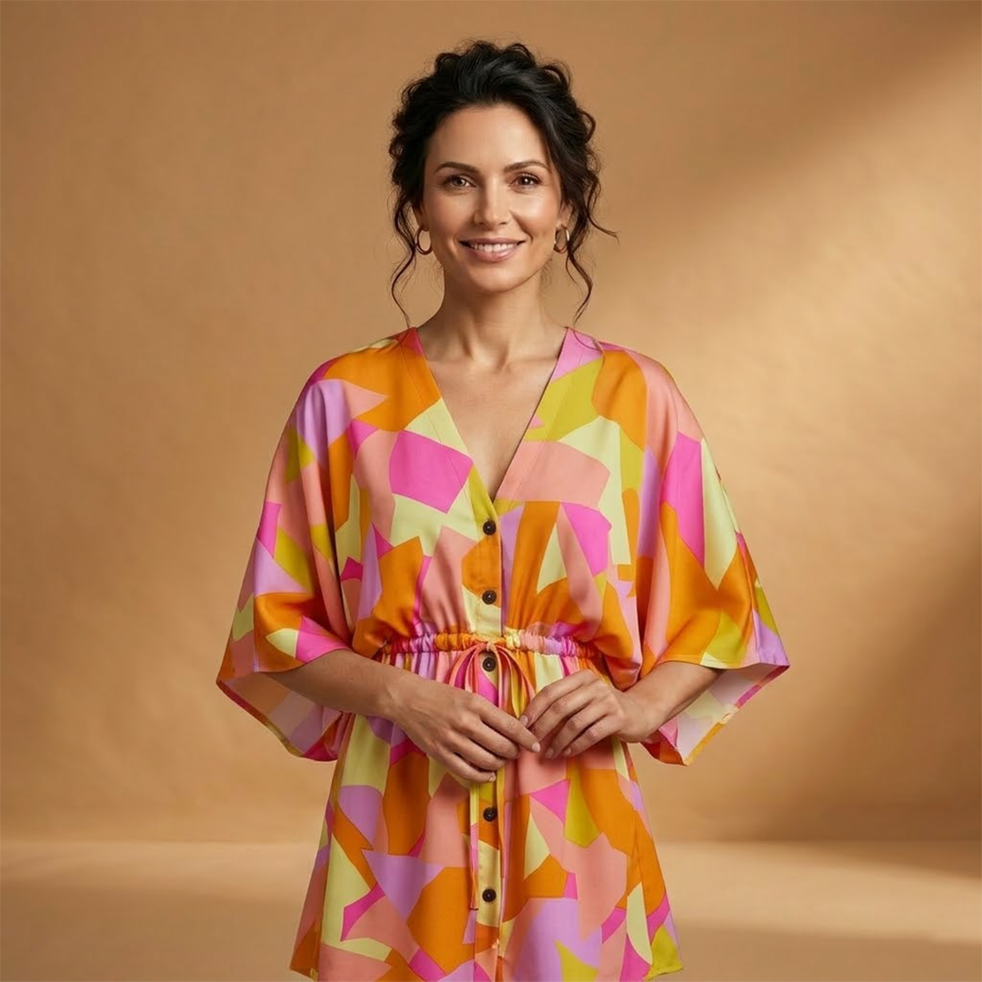 Dress with Wide Sleeves and Waist Tie for Women