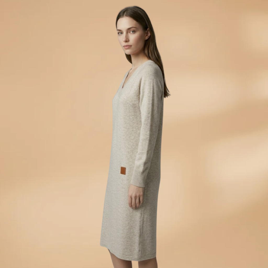 Dress with a V-neckline and a midi length for Women