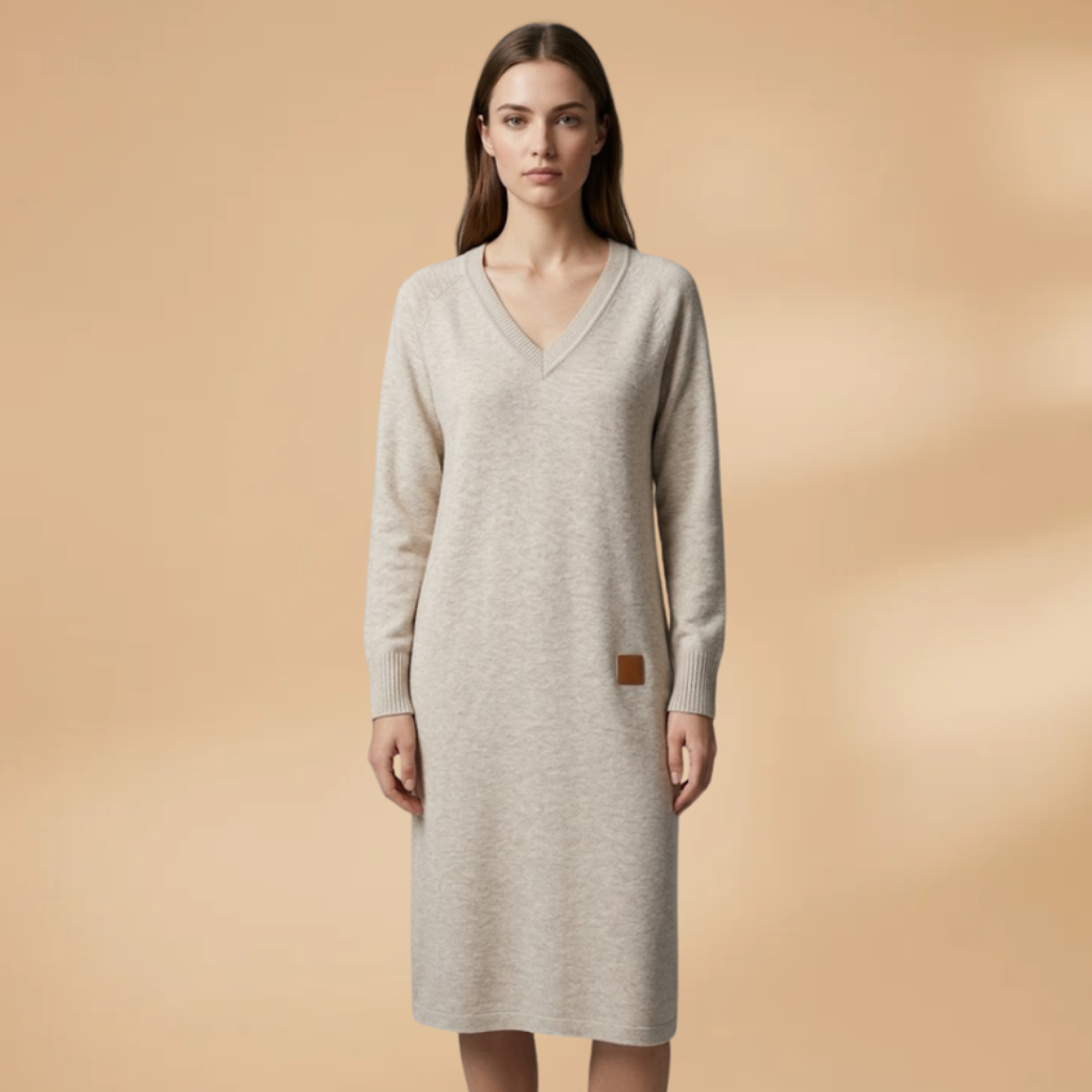 Dress with a V-neckline and a midi length for Women