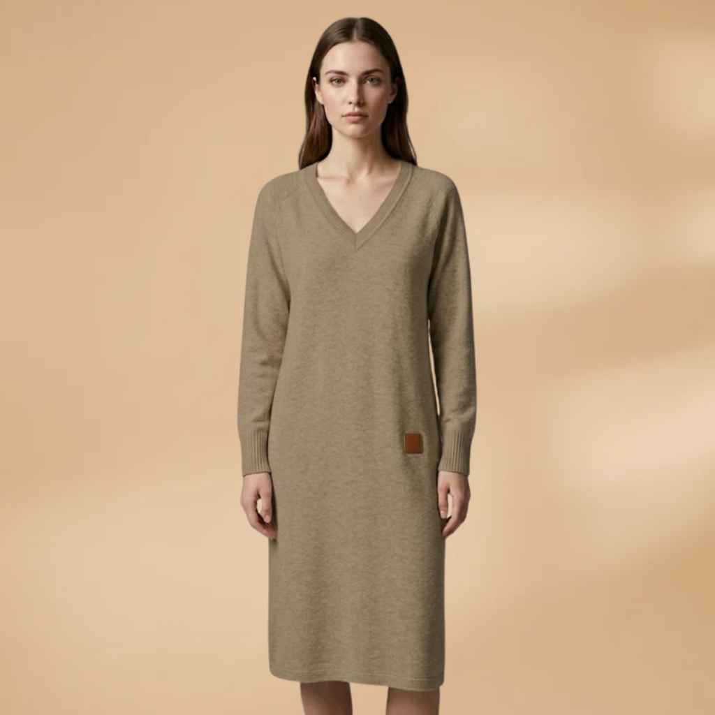 Dress with a V-neckline and a midi length for Women