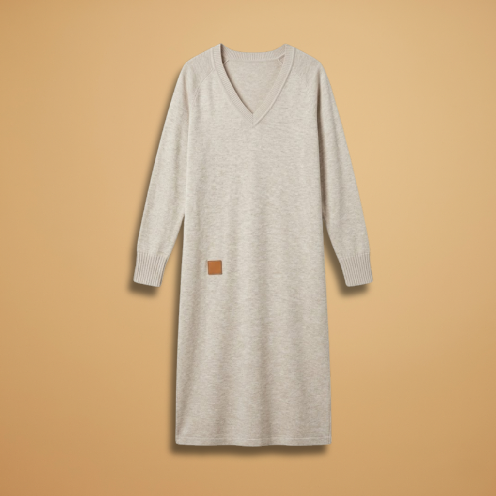 Dress with a V-neckline and a midi length for Women