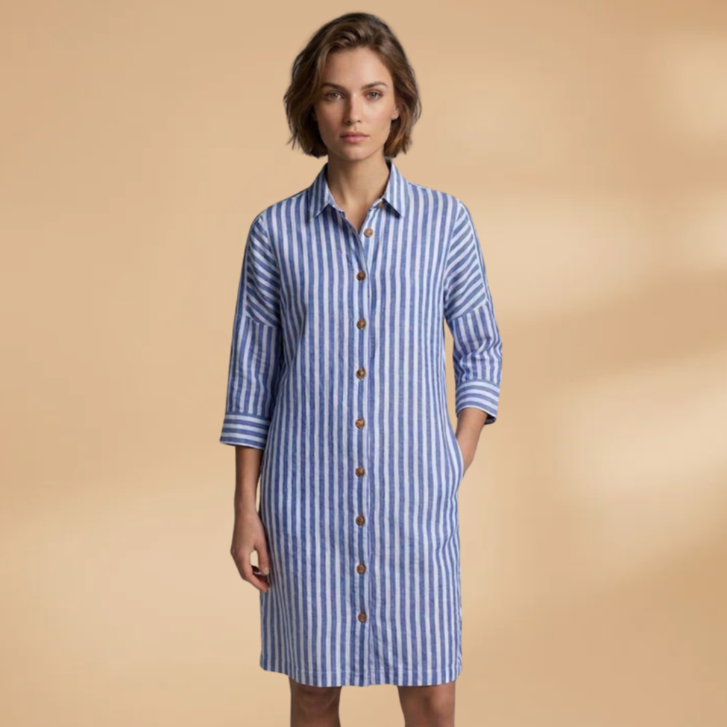 Dress with striped surface and short sleeves for Women
