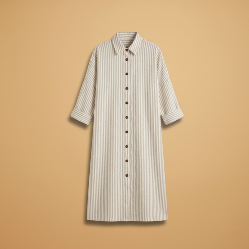 Dress with striped surface and short sleeves for Women