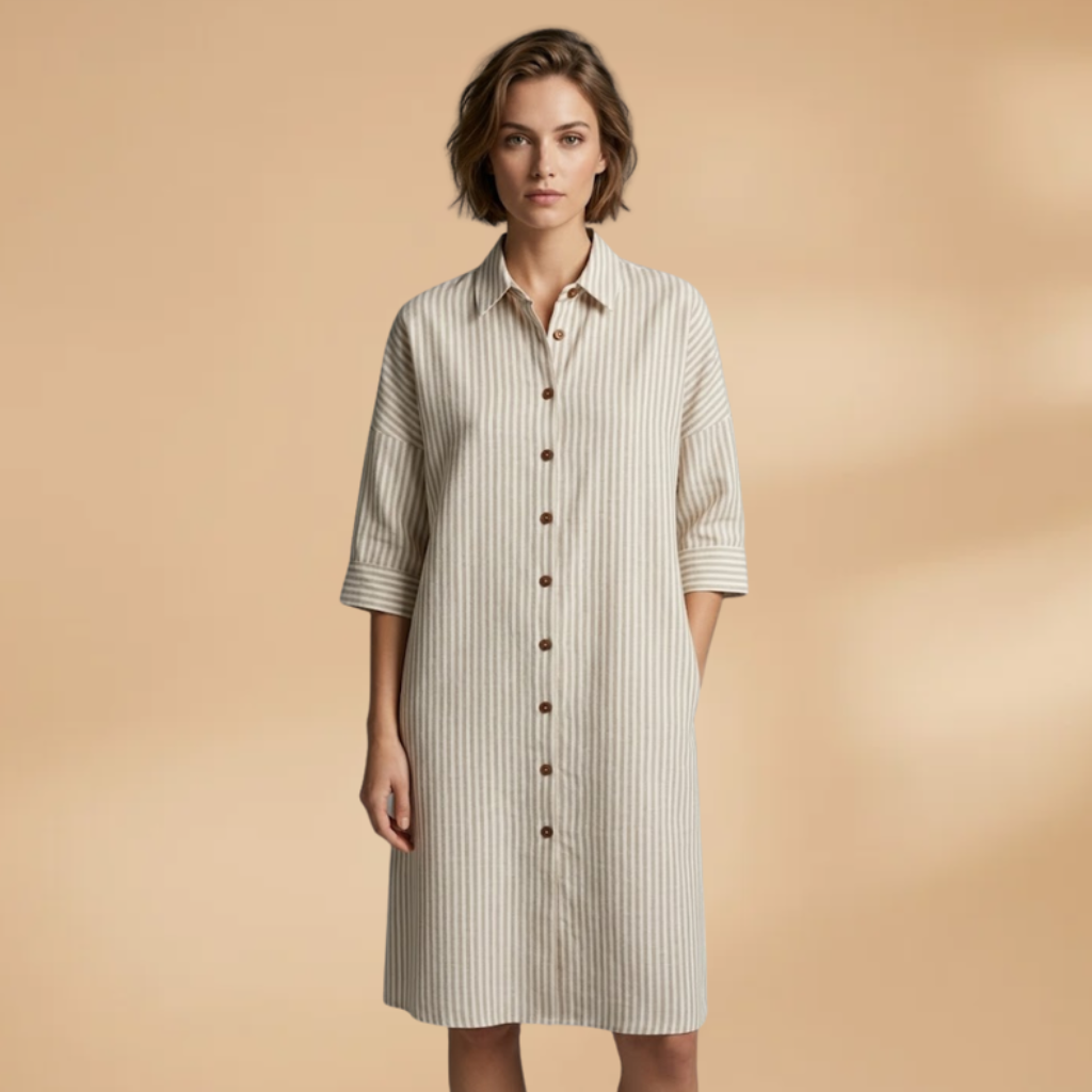 Dress with striped surface and short sleeves for Women