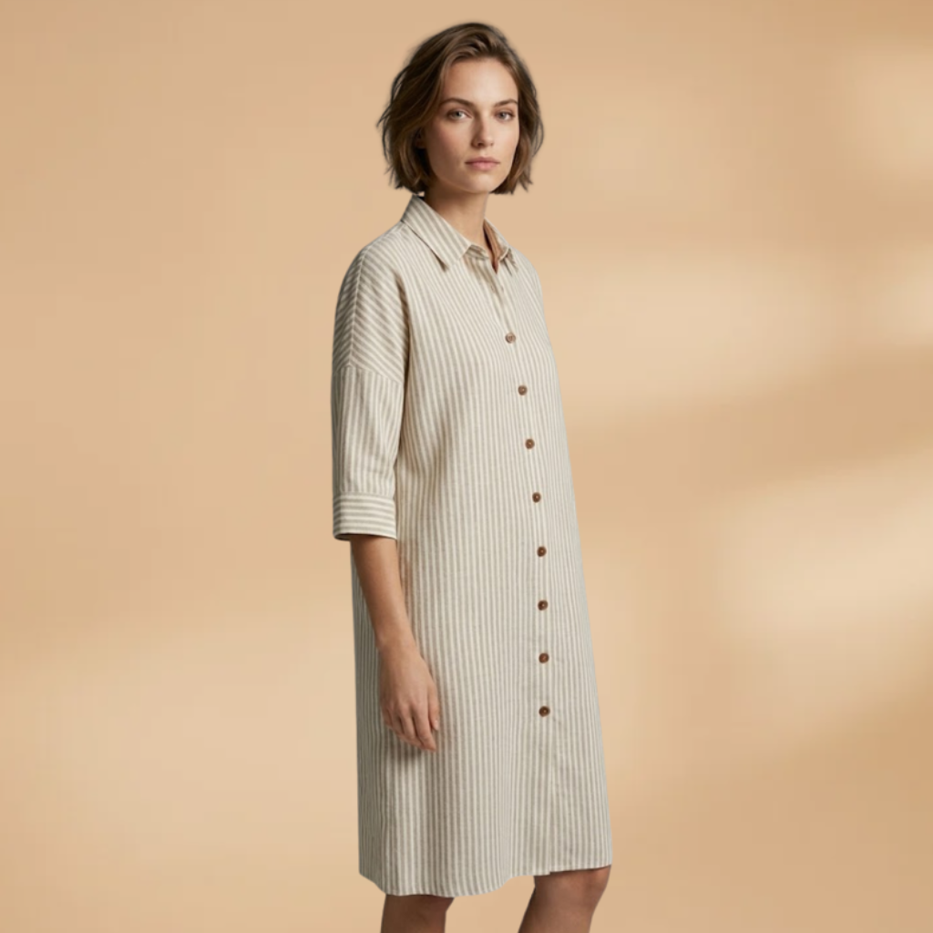 Dress with striped surface and short sleeves for Women