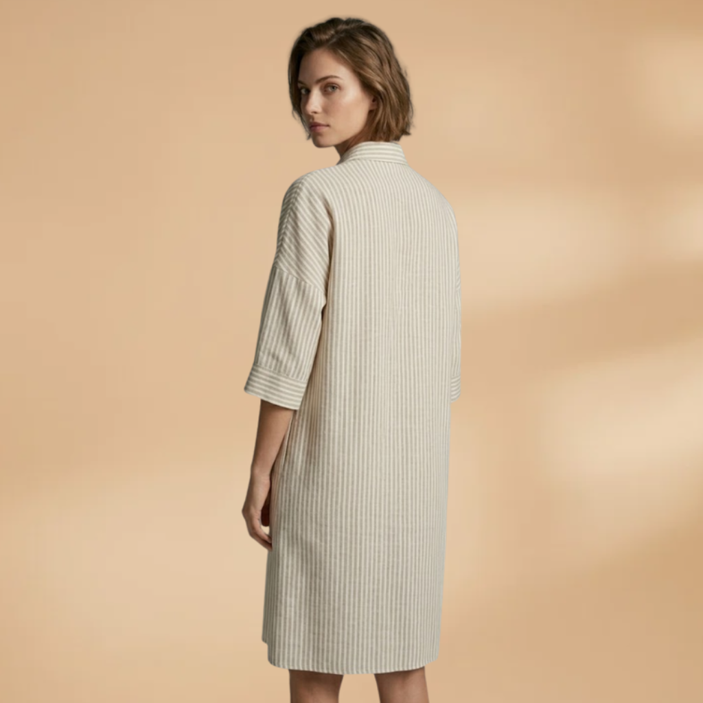 Dress with striped surface and short sleeves for Women