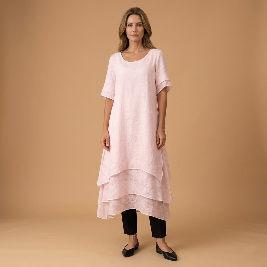 Elegant Dress with Open Neckline and Fluid Cut for Women