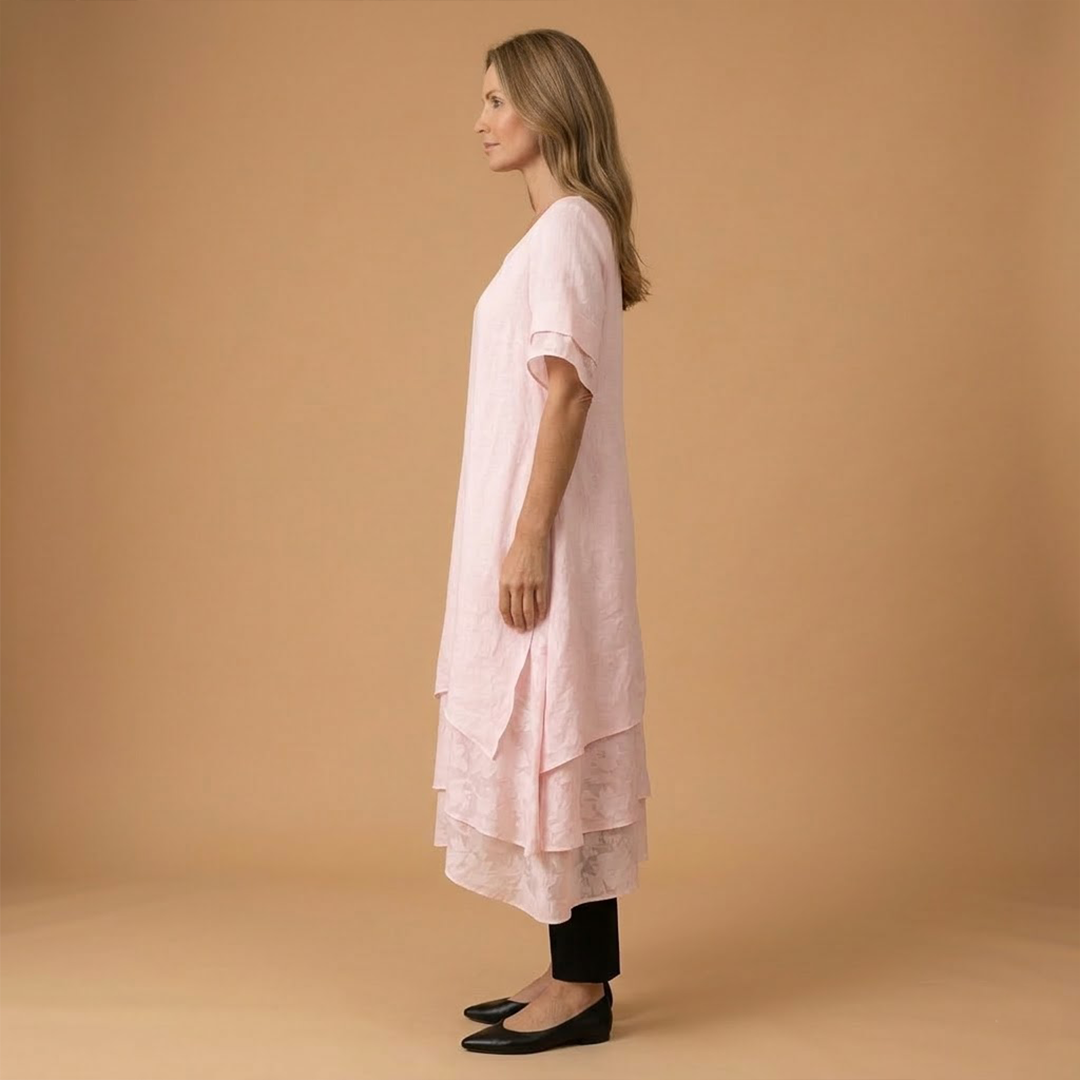 Elegant Dress with Open Neckline and Fluid Cut for Women