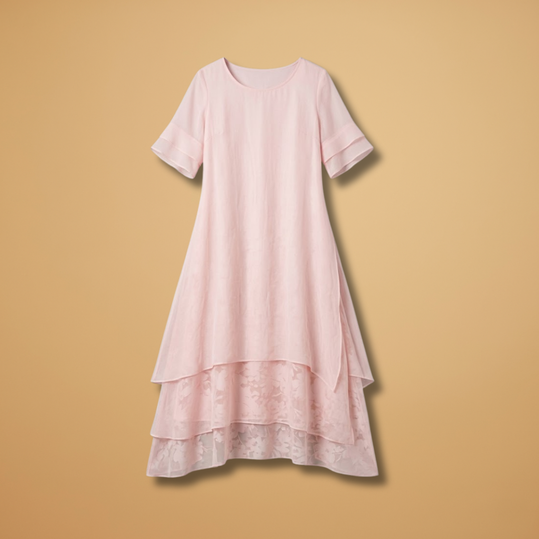Elegant Dress with Open Neckline and Fluid Cut for Women
