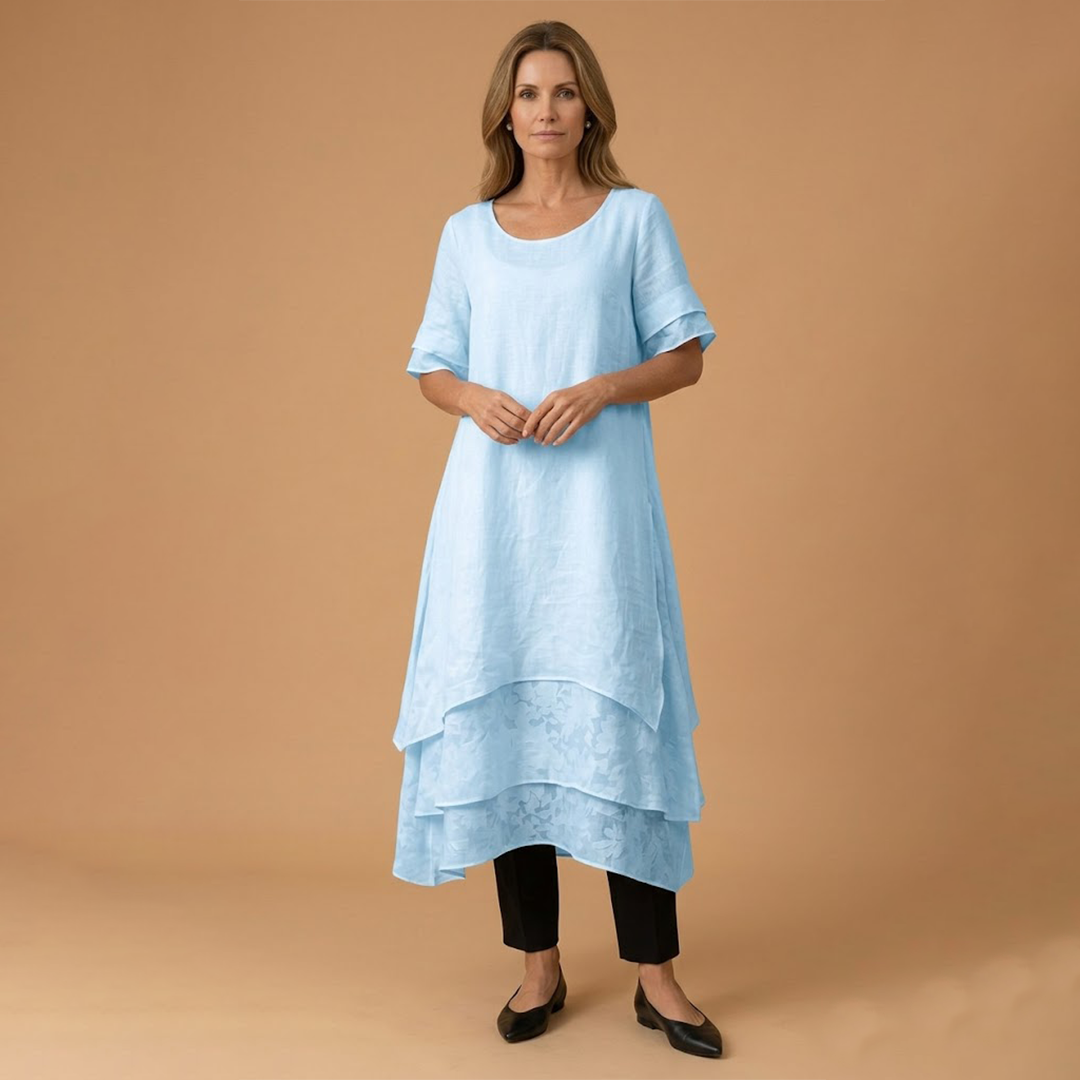 Elegant Dress with Open Neckline and Fluid Cut for Women