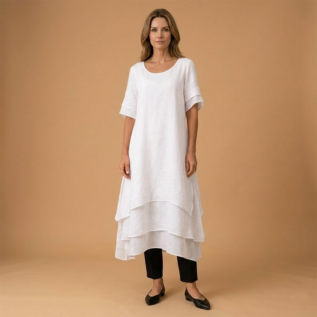 Elegant Dress with Open Neckline and Fluid Cut for Women