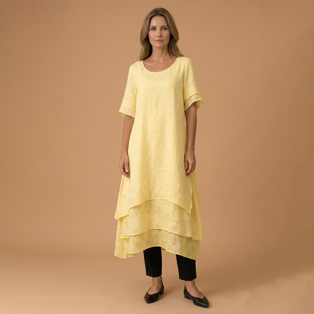 Elegant Dress with Open Neckline and Fluid Cut for Women