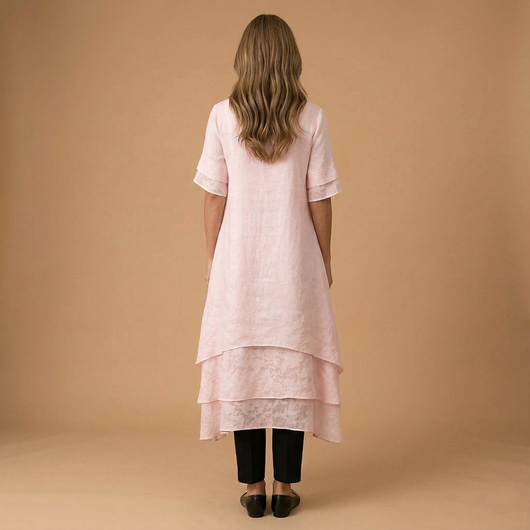 Elegant Dress with Open Neckline and Fluid Cut for Women