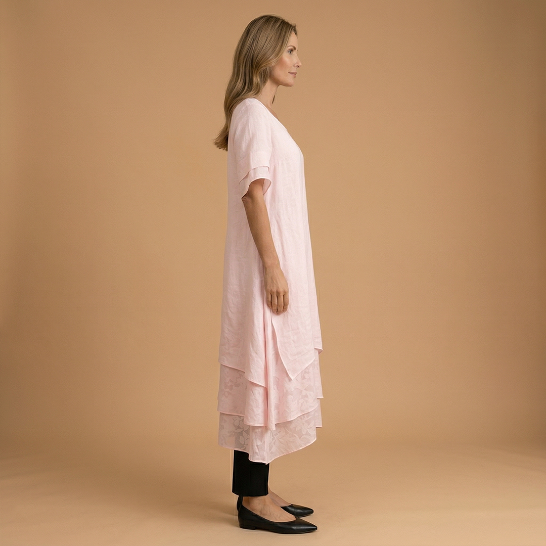 Elegant Dress with Open Neckline and Fluid Cut for Women