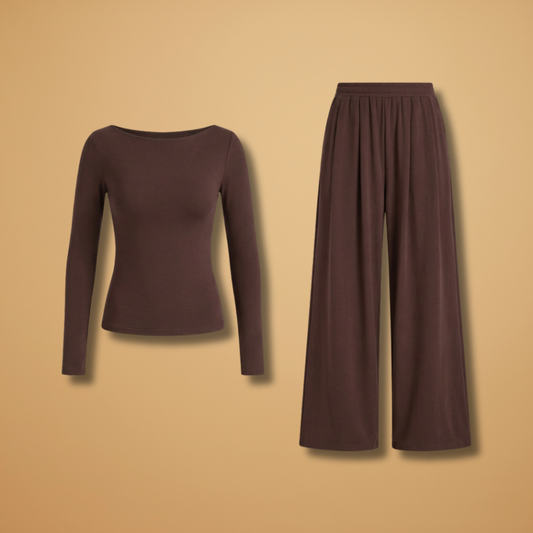Elegant Trousers Set Relaxed Fit and Plain Surface for Women