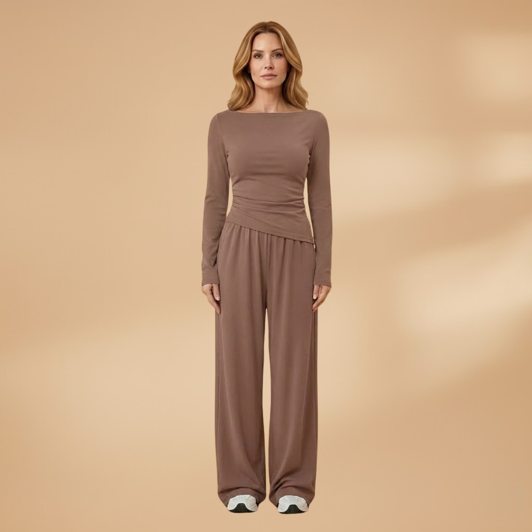 Elegant Trousers Set Relaxed Fit and Plain Surface for Women