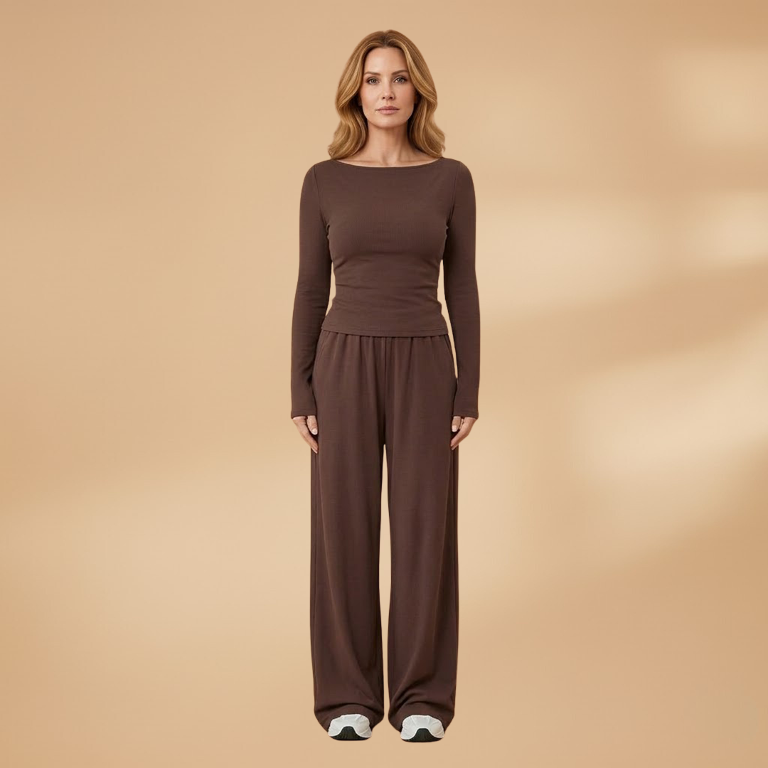 Elegant Trousers Set Relaxed Fit and Plain Surface for Women