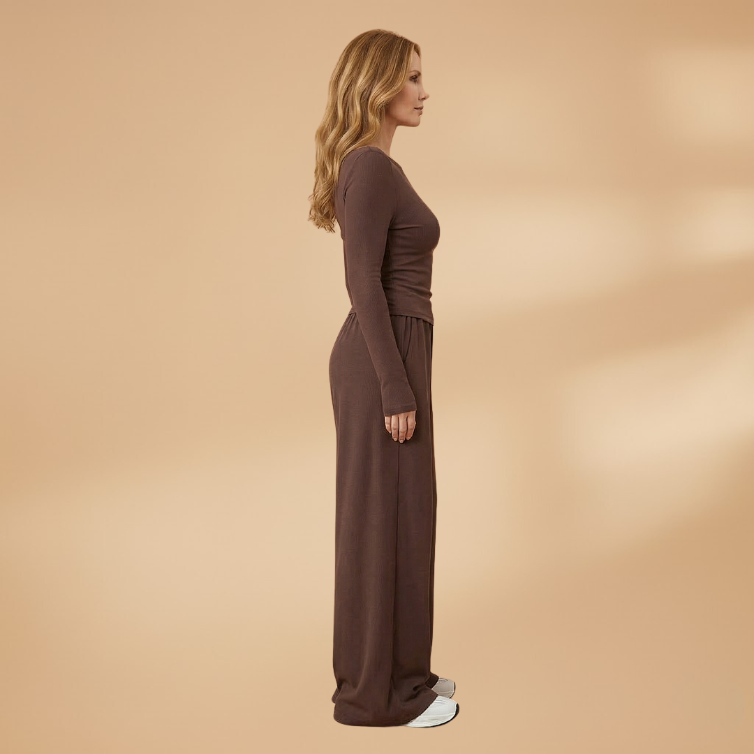 Elegant Trousers Set Relaxed Fit and Plain Surface for Women
