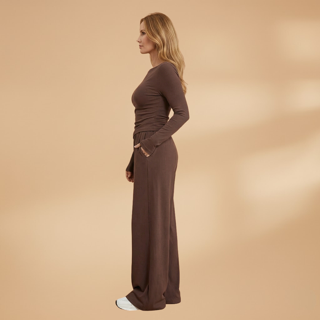Elegant Trousers Set Relaxed Fit and Plain Surface for Women