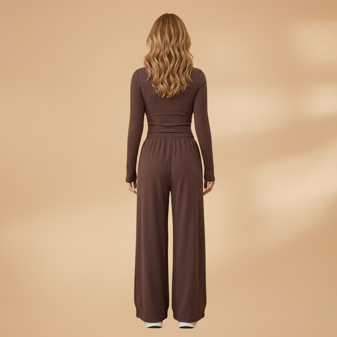 Elegant Trousers Set Relaxed Fit and Plain Surface for Women
