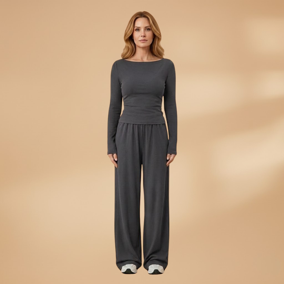 Elegant Trousers Set Relaxed Fit and Plain Surface for Women