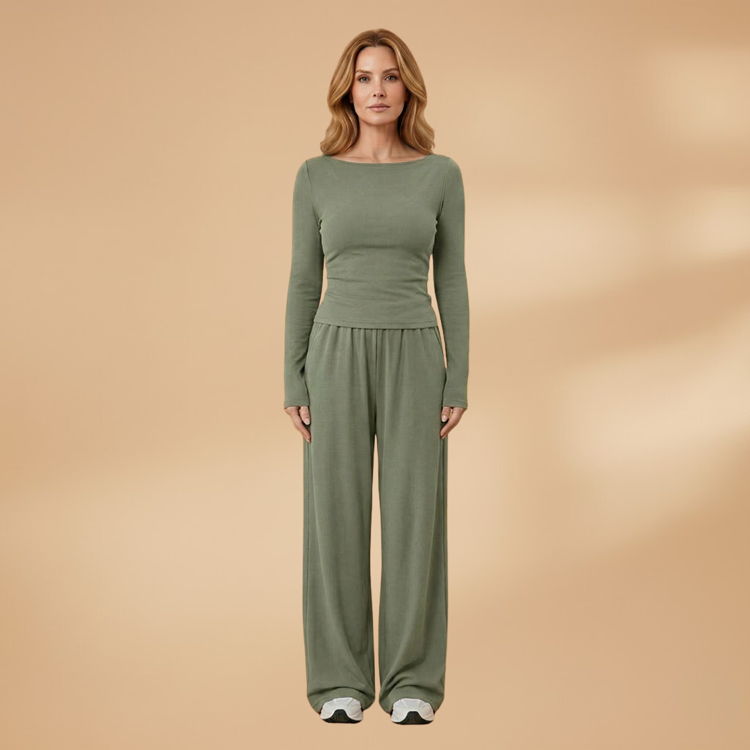 Elegant Trousers Set Relaxed Fit and Plain Surface for Women