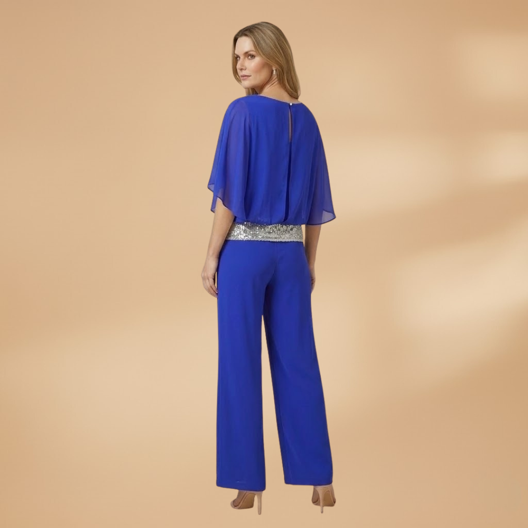 Elegant Two-Piece Set with Embellished Top and Wide-Leg Trousers for Women