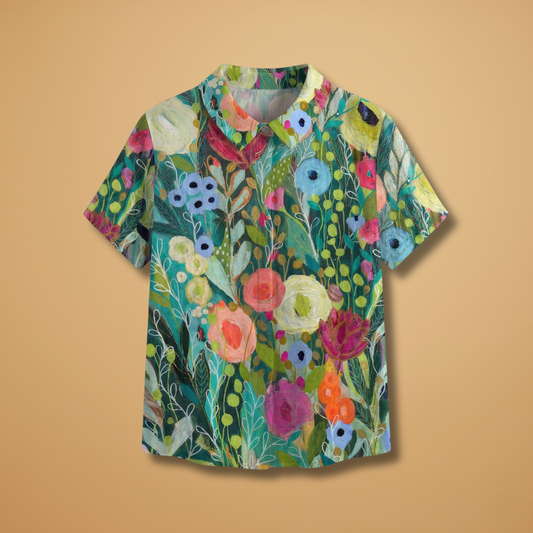 Floral Shirt with Watercolour Print and Lightweight Fabric for Women