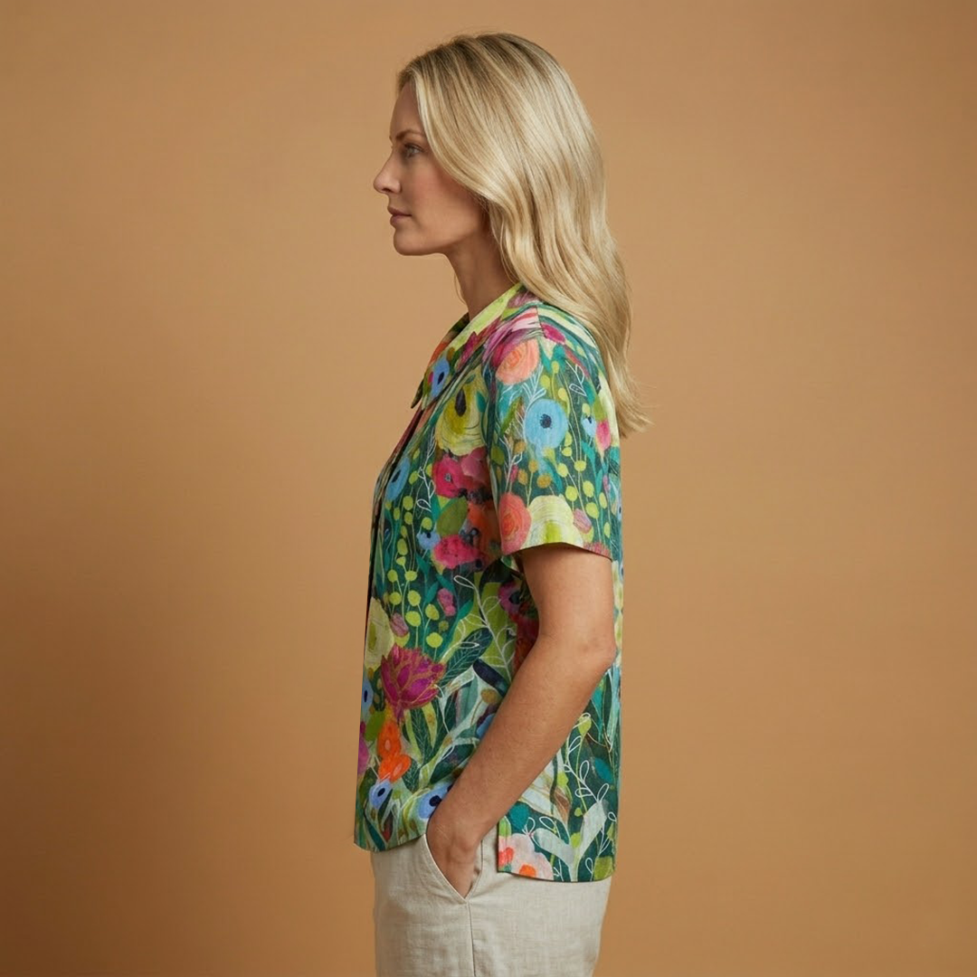 Floral Shirt with Watercolour Print and Lightweight Fabric for Women