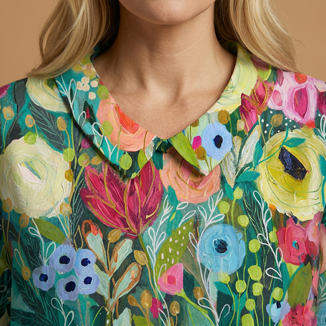 Floral Shirt with Watercolour Print and Lightweight Fabric for Women
