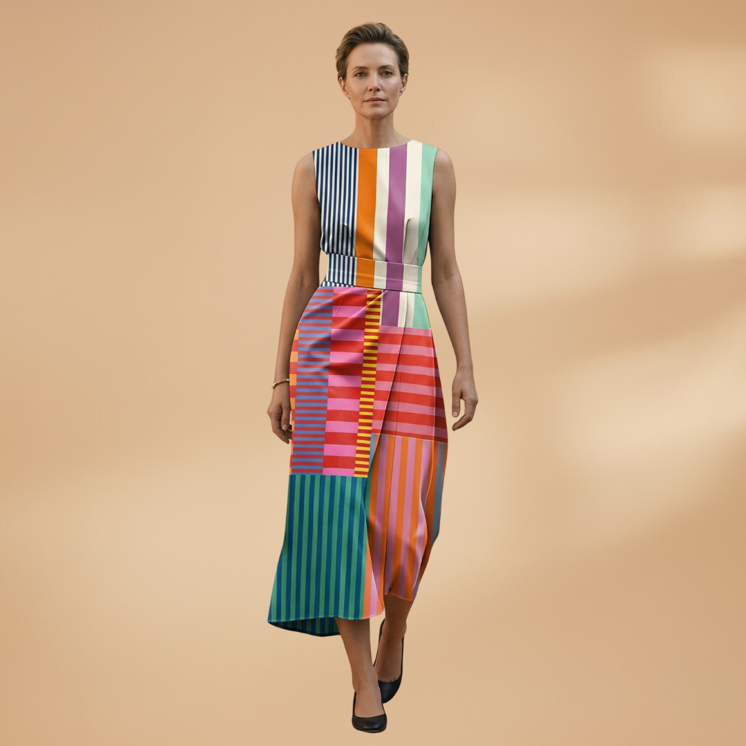 Geometric Maxi Dress with Tummy-Smoothing Effect and Timeless Design for Women