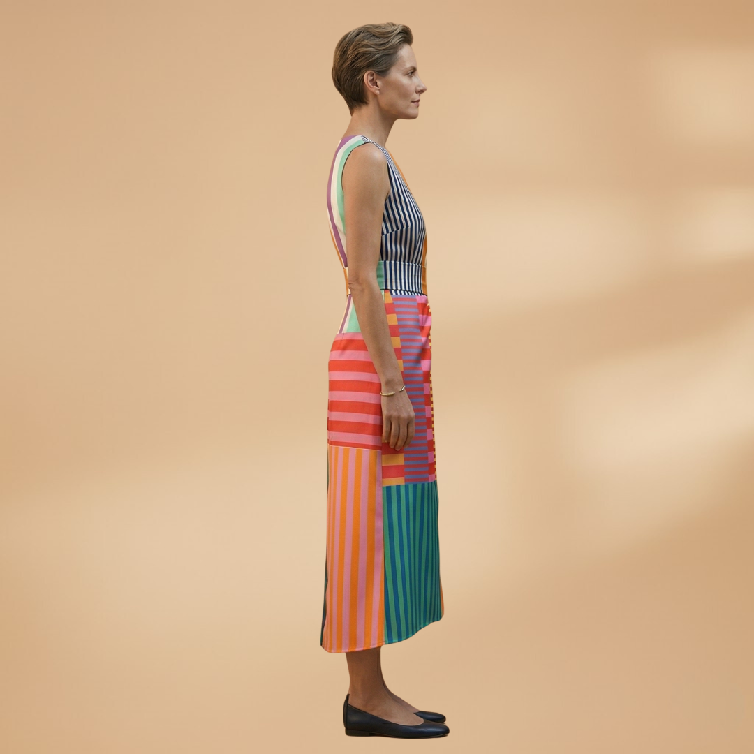 Geometric Maxi Dress with Tummy-Smoothing Effect and Timeless Design for Women