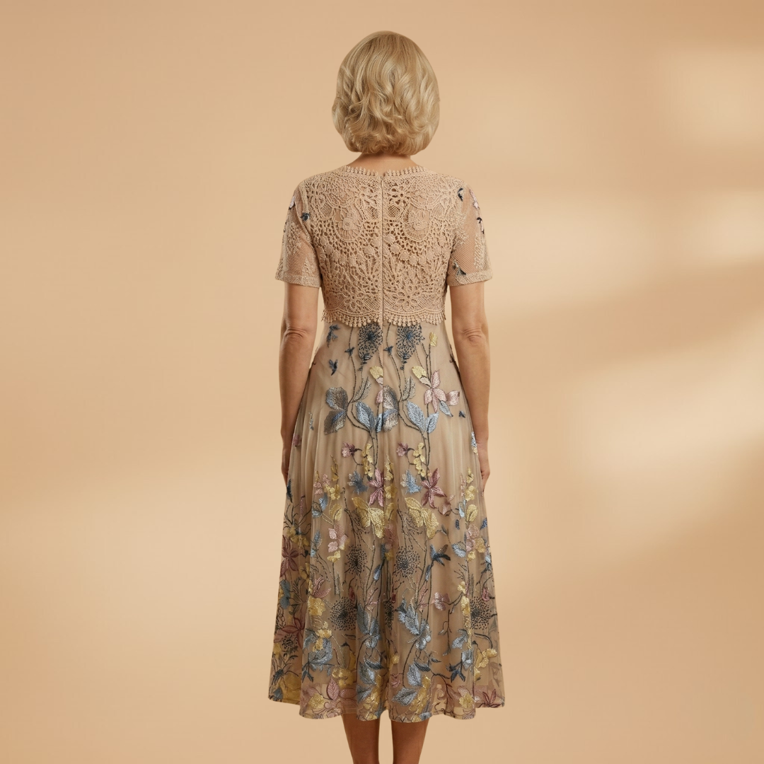 Graphic Lace Midi Dress Short Sleeves for Women