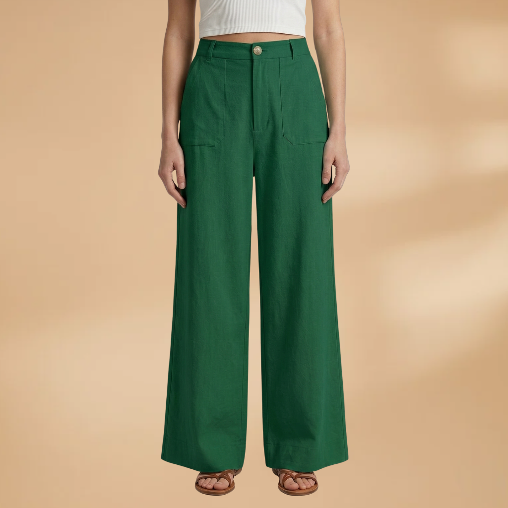 High-Waisted Relaxed Trousers Side Pockets and Zip Fly for Women