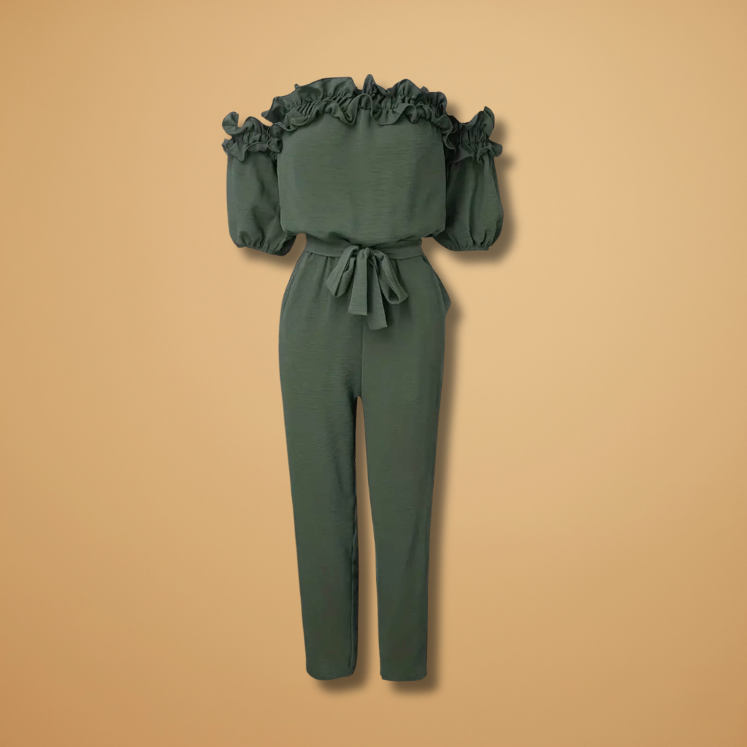 Jumpsuit with Off-Shoulder Neckline and Ruffle Trim for Women