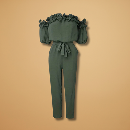 Jumpsuit with Off-Shoulder Neckline and Ruffle Trim for Women