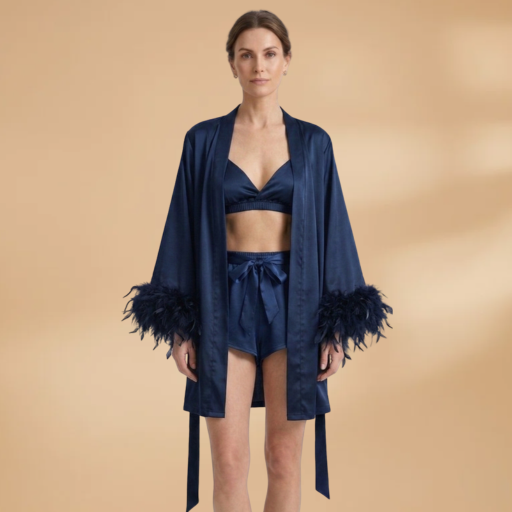 Kimono with Feathered Sleeves and Open Front for Women