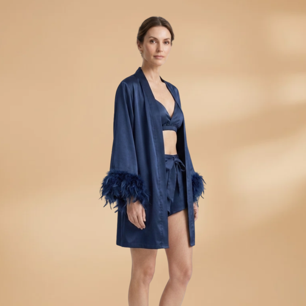 Kimono with Feathered Sleeves and Open Front for Women