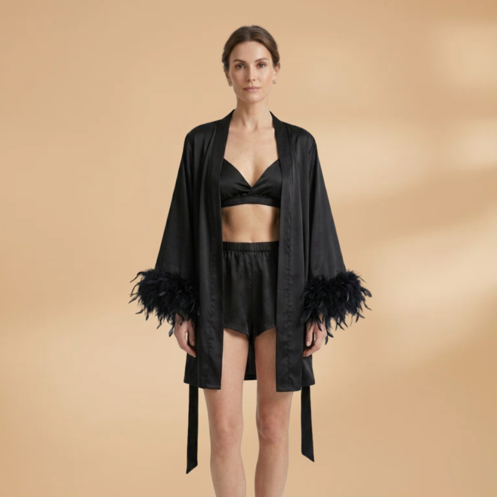 Kimono with Feathered Sleeves and Open Front for Women