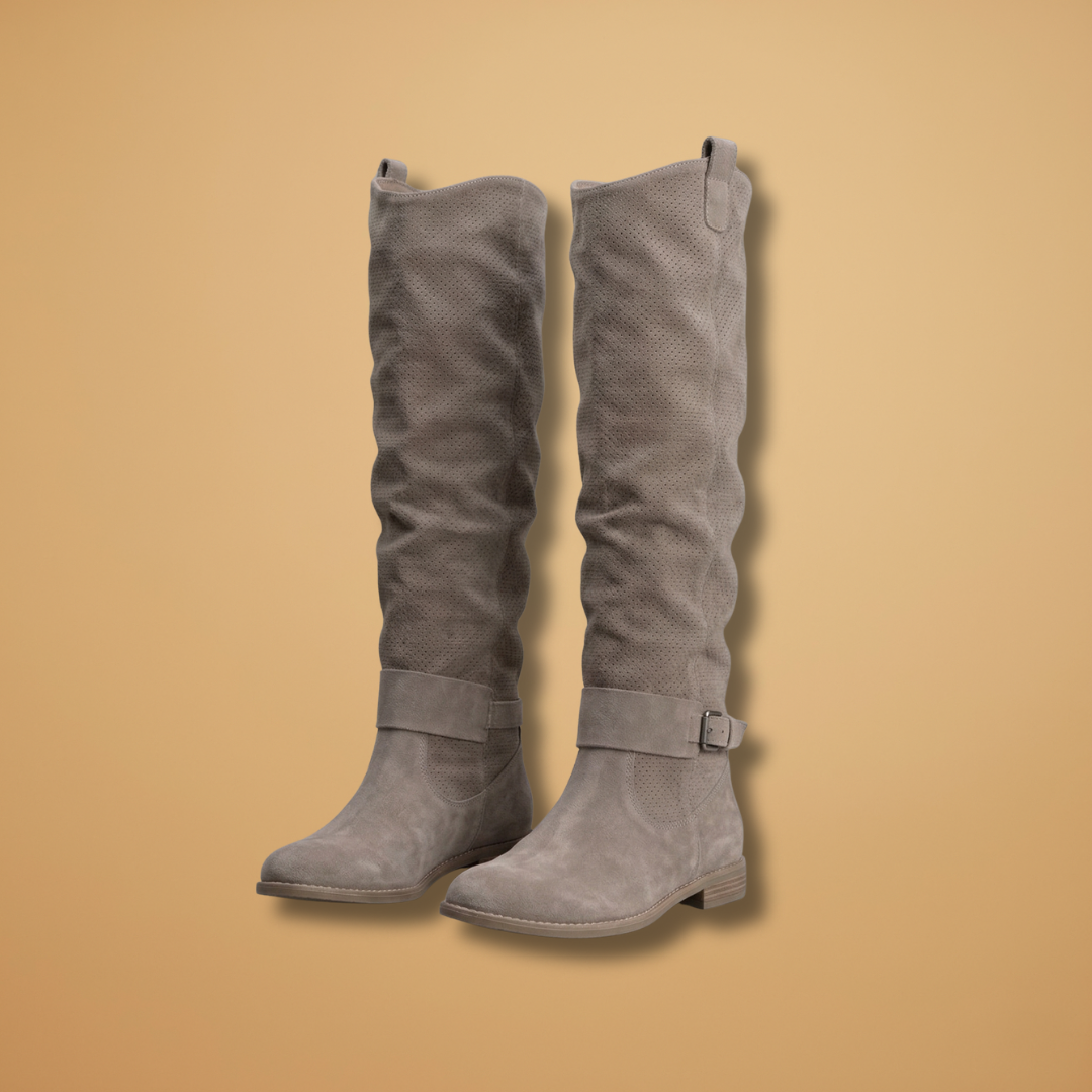 Knee-High Boots with Faux Suede and Perforated Surface for Women