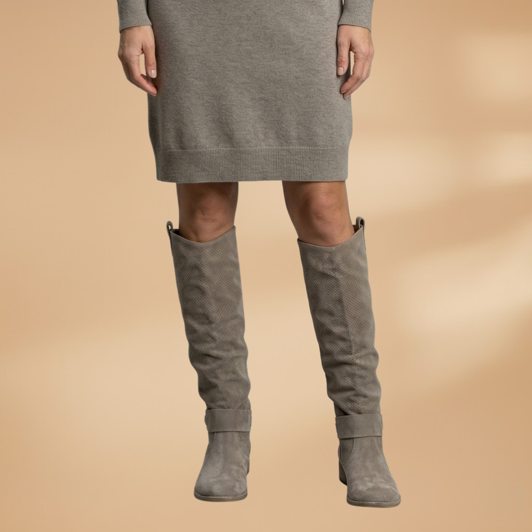 Knee-High Boots with Faux Suede and Perforated Surface for Women