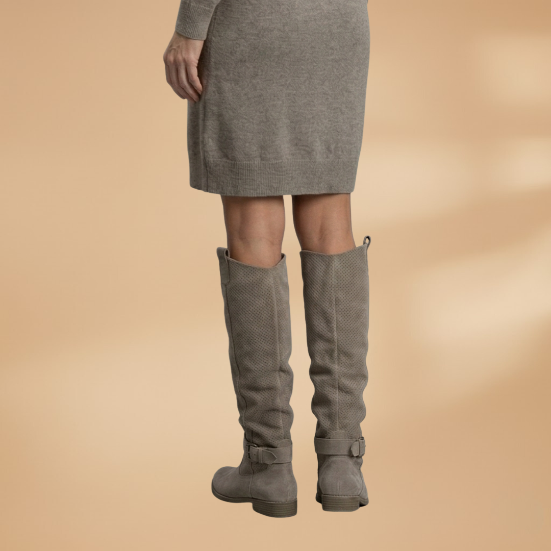 Knee-High Boots with Faux Suede and Perforated Surface for Women