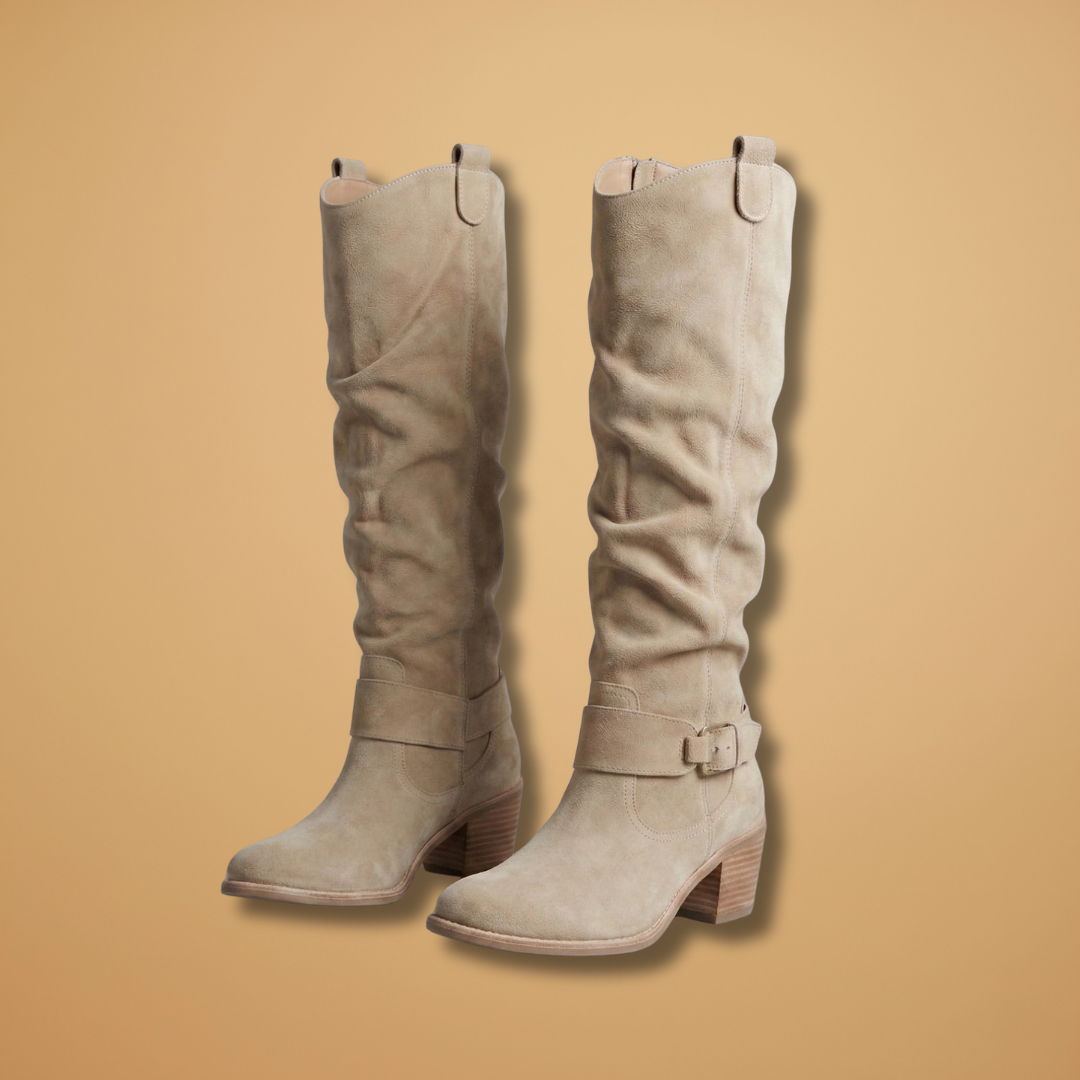 Knee-High Boots with Side Zips and Buckles for Women