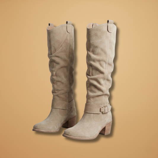 Knee-High Boots with Side Zips and Buckles for Women