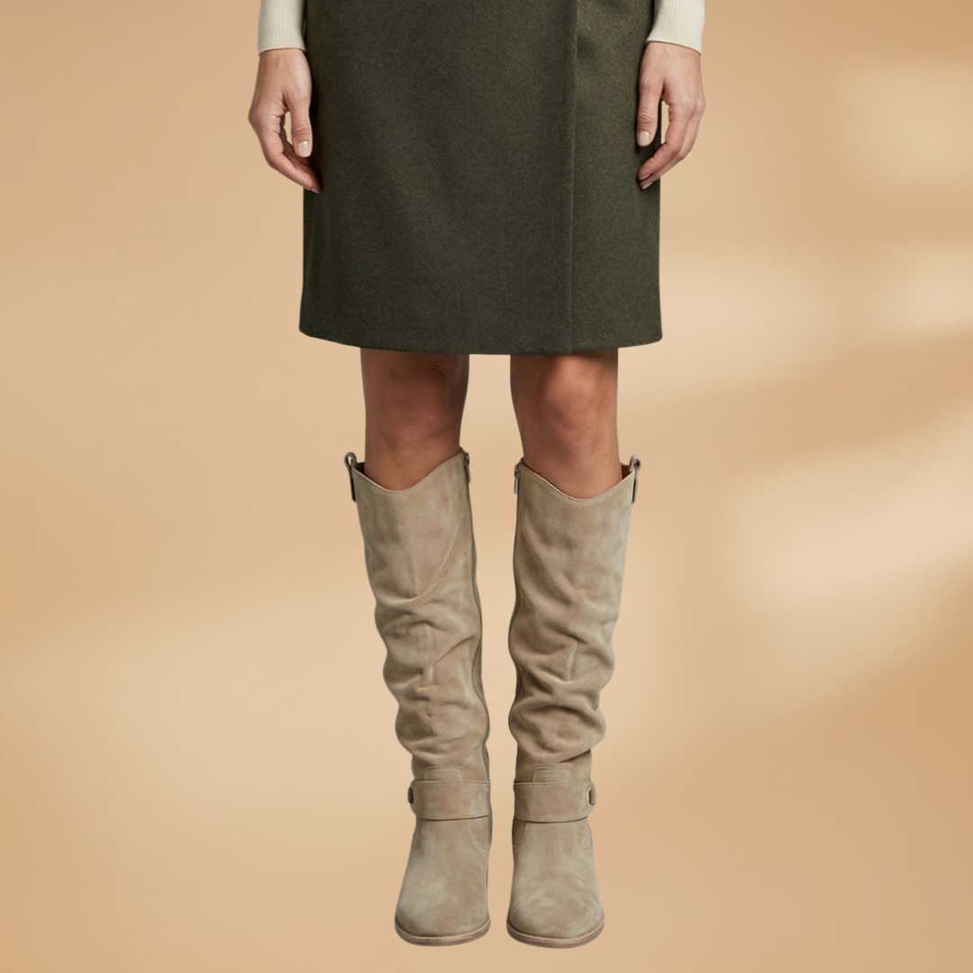 Knee-High Boots with Side Zips and Buckles for Women